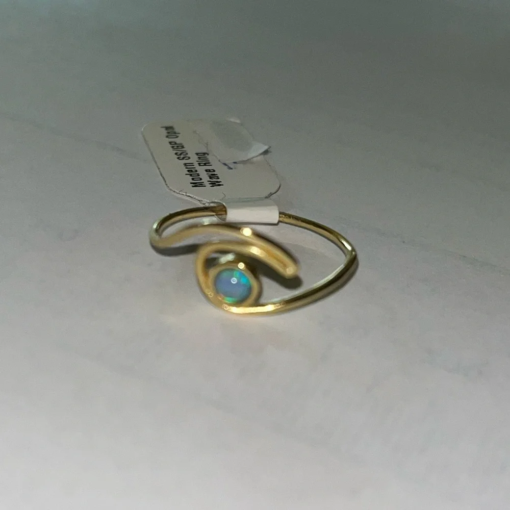 Opal Sterling Silver Gold Plated Modern Wave Ring NWT
